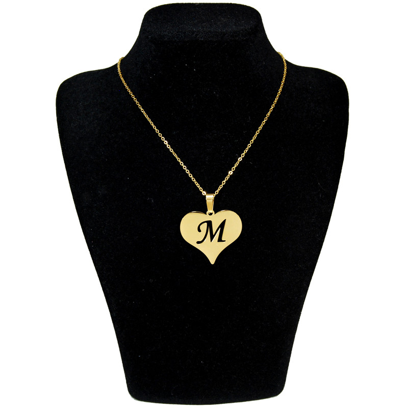 گردنبند زنانه طرح قلب M نقره ای