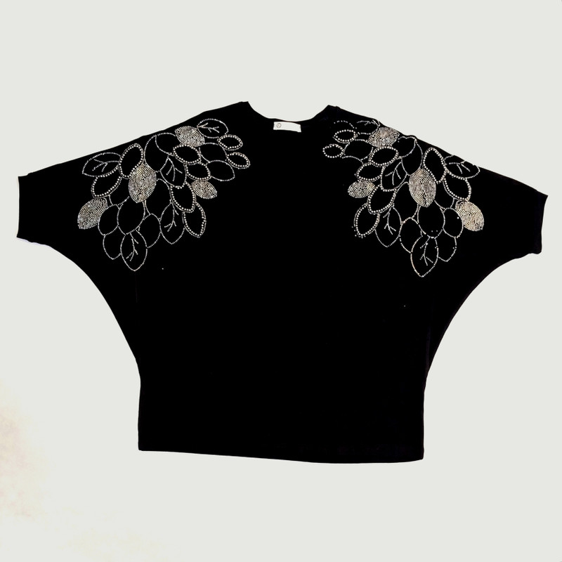 بلوز آستین تا روی شانه یقه گرد زنانه مدل نگین کارشده