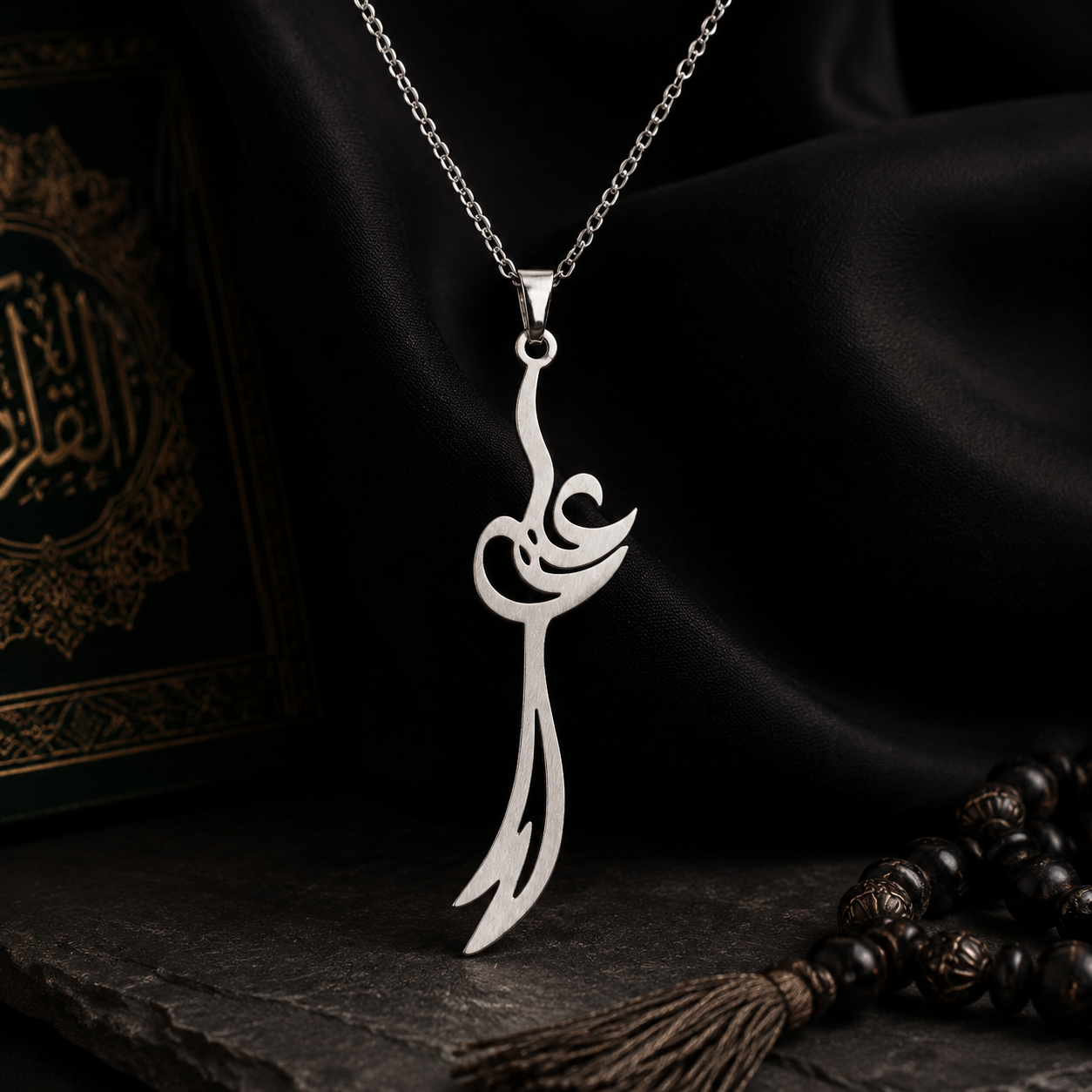 گردنبند شمشیر مدل ذوالفقار نقره ای رنگ ثابت