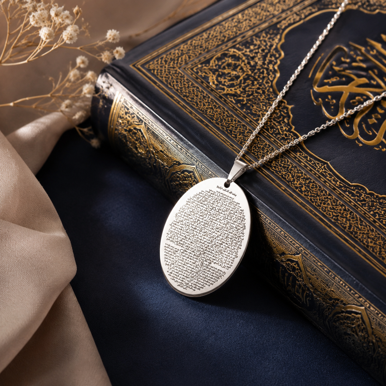 گردنبند مدل حرز امام جواد نقره ای رنگ ثابت